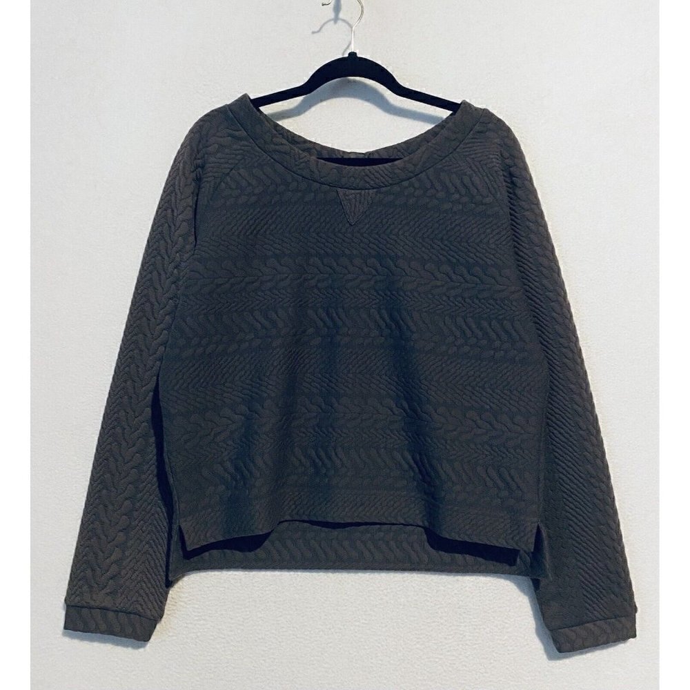 Prana Sweatshirt Womens XL Gray Dimension Hemp Boat Neck Cropped Textured Yoga